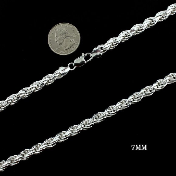 Real 925 SOLID Sterling Silver 7mm Rope Chain Necklace 24" inch - Picture 2 of 6